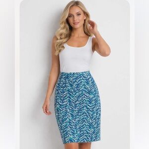 TALBOTS Green & Blue Pattern Tailored Cotton Skirt NWOT